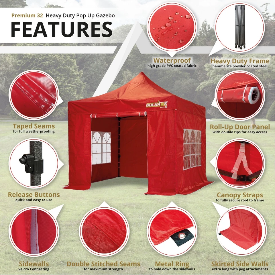 BULHAWK® 3x3m COMMERCIAL GRADE HEAVY DUTY POP UP GAZEBO MARKET STALL MARQUEE - Image 3 of 4