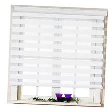 Zebra Blinds Dual Layer Roller Shades Horizontal Window 34(W)x64(H)Inch White