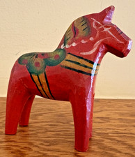 Vintage Swedish Sweden Dala Orange Hand Painted 2.75" Wooden Horse Ear Chip!