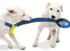 Nerf Dog Vortex Chain Blue Yellow Durable Braided Nylon 25" Tug Squeaky Dog Toy