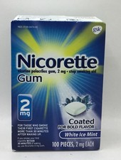 Nicorette Nicotine Gum 2mg 100Pcs Coated White Ice Mint Exp 9/26 PACK MAY VARY
