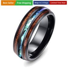 8mm Hawaiian Koa Wood and Abalone Shell Stainless Steel Rings Wedding Bands f...