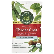 Organic Throat Coat® Drops, Eucalyptus Mint, 16 Menthol Cough Drops