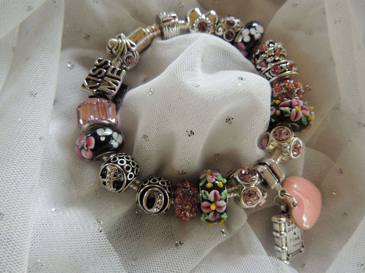 Pandora Bracelet With Pink and Rose Gold Character Themed Charms 