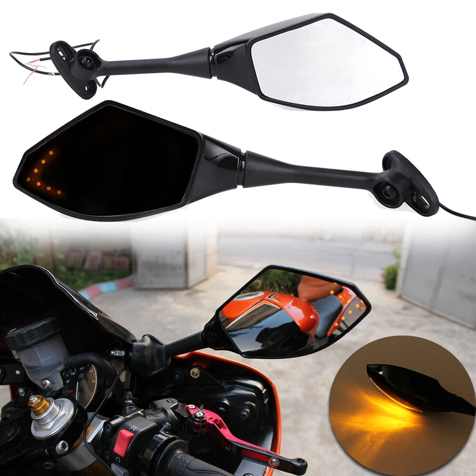 For Suzuki GSXR600 GSXR750 1000 Hayabusa Motorcycle LED Turn Signal Side Mirrors - Image 2 of 4