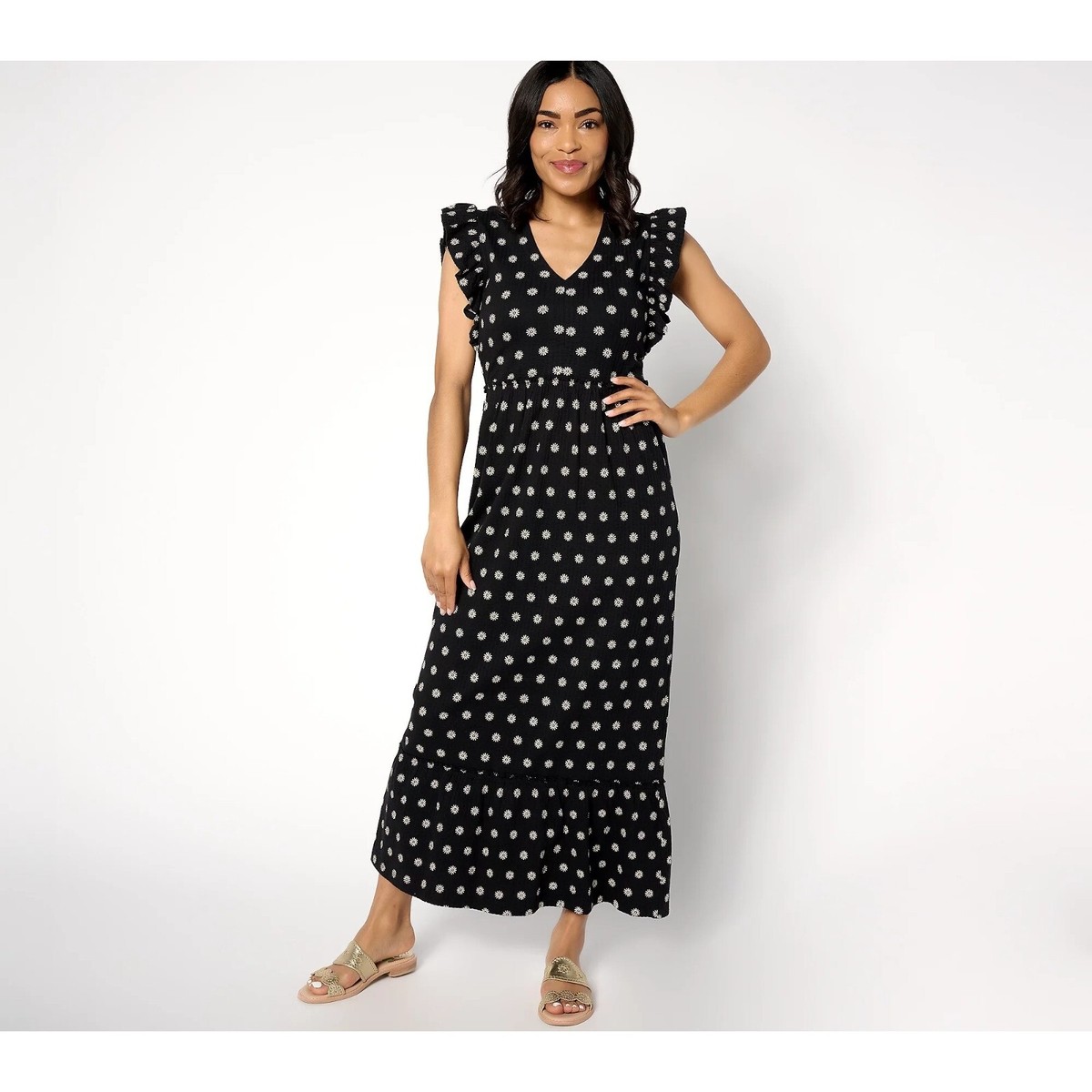 AnyBody Regular Daydreamer Knit Maxi Dress Washed Black Daisy