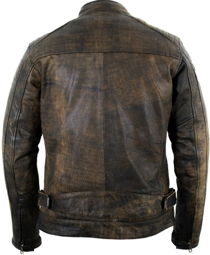 Chaqueta de cuero de motocicleta retro vintage look usado chaqueta de motocicleta motociclista helicóptero acolchada - Imagen 3 de 7