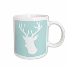 3dRose White deer head silhouette on mint blue - stag antlers - stylish modern p