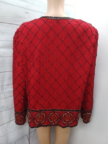 Scala Red Top Cardigan Blouse Jacket 100% Silk Sz Petite XL PXL - Picture 6 of 12