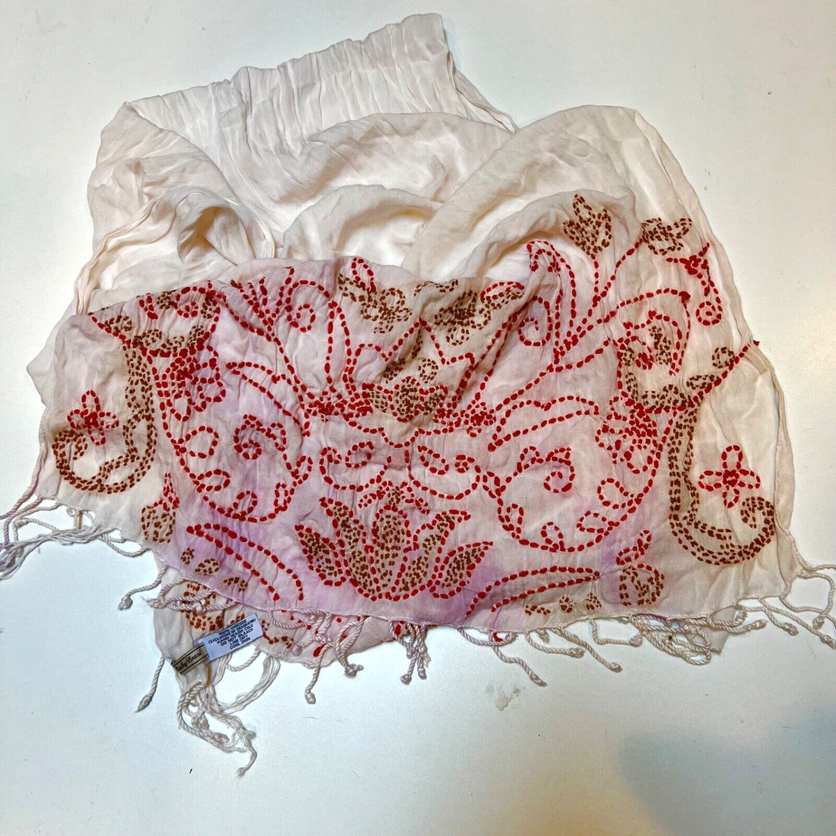 Lucky Brand Embroided Boho Scarf Womens Floral Rectangle 30  display picture 2
