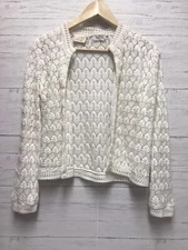 Vtg 1960's CAROL BRENT Cardigan Sweater White Scalloped Knit Montgomery Ward