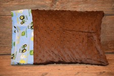 Travel/Toddler Pillowcase 12x16 New Handmade Brown Minky and Tractor Trim