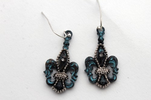 New Women Metal Western Fashion Jewelry Earrings Set Fluer De Lys Turquoise Blue - Picture 5 of 10