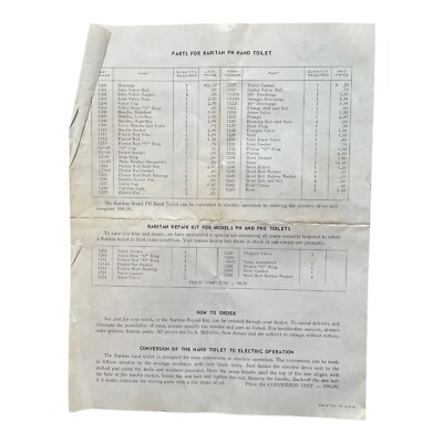 Raritan Boat Compact Marine Toilet Parts List Diagram PH PHE - Pre