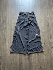 Y2K Kikwear Rave Cargo Pants 30 Black Baggy Wide Leg Vintage Skater Emo 90s