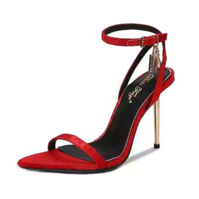 Womens High Heels Pointed Toe Exposed Toes Strap Metal Buckle Iron Heel Sandals