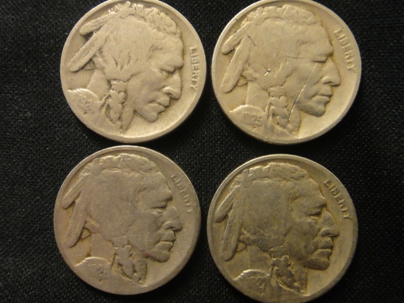 1924 P - 1925 P - 1926 P - 1927 P FULL DATE BUFFALO NICKEL  ALL 4 FOR 1 PRICE