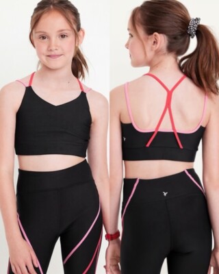 Old Navy Kid Girls PowerSoft Strappy Longline Sports Bra Black Size XXL (18)