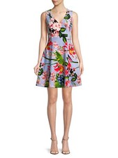 NEW Vince Camuto Sleeveless V-Neck Printed Scuba Fit-and-Flare Dress Size 10