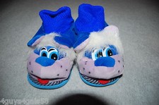 Toddler Girls PLUSH ANIMAL HEAD SLIPPERS Rubber Sole DARK BLUE TOP Purple Face 8