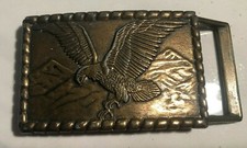 Nice Vintage Western Soaring EAGLE Brass Tone Belt Buckle w/ Integrated Loop