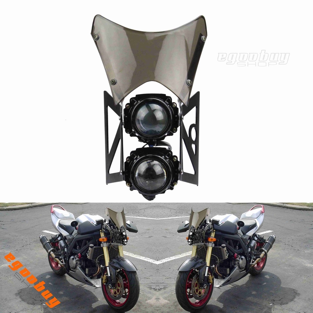 Motorcycle E-mark DOT Projector Dual Headlight With Windscreen