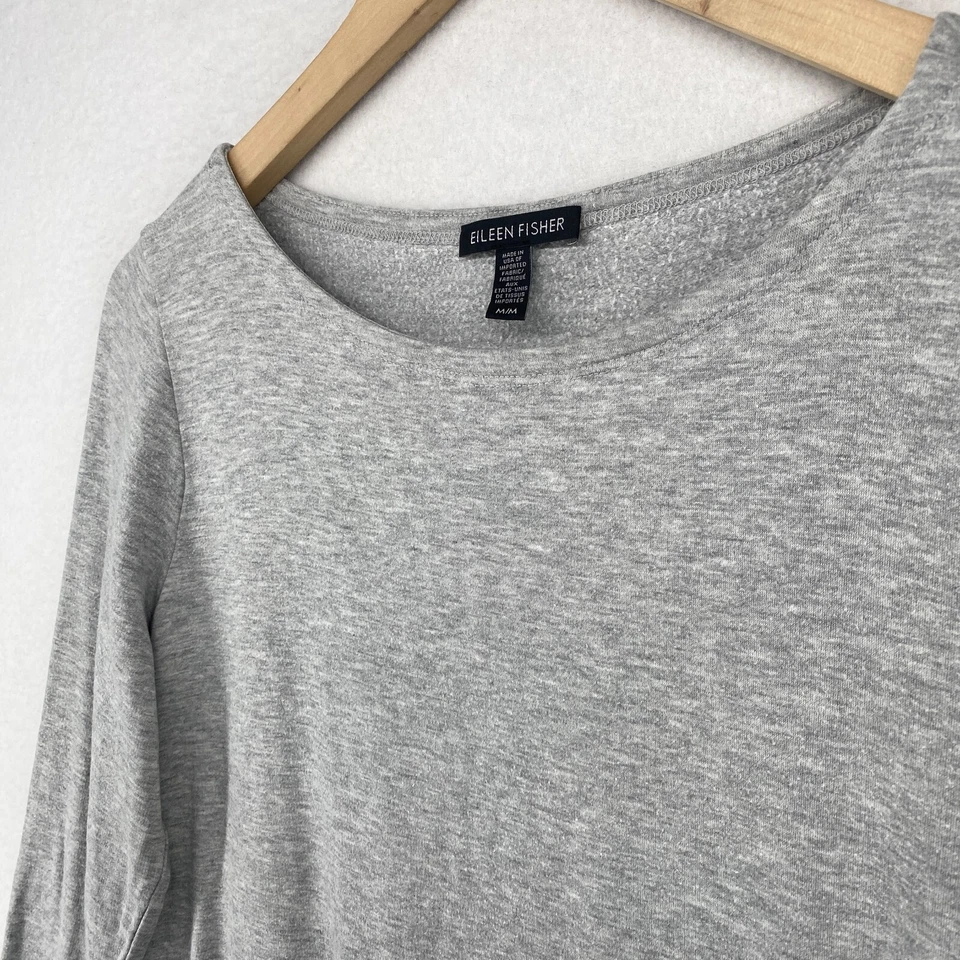 Vestido EILEEN FISHING M Tencel túnica de lã gola redonda manga longa cinza EUA - Imagem 2 de 4