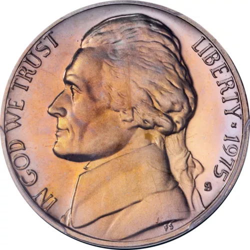 1975 S Jefferson Nickel NGC PR67 DCAM Light Cellophane Toning