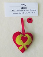 Handmade Heart - Red, w/ Love Symbols. New, Felt Hanging Ornaments. VAC