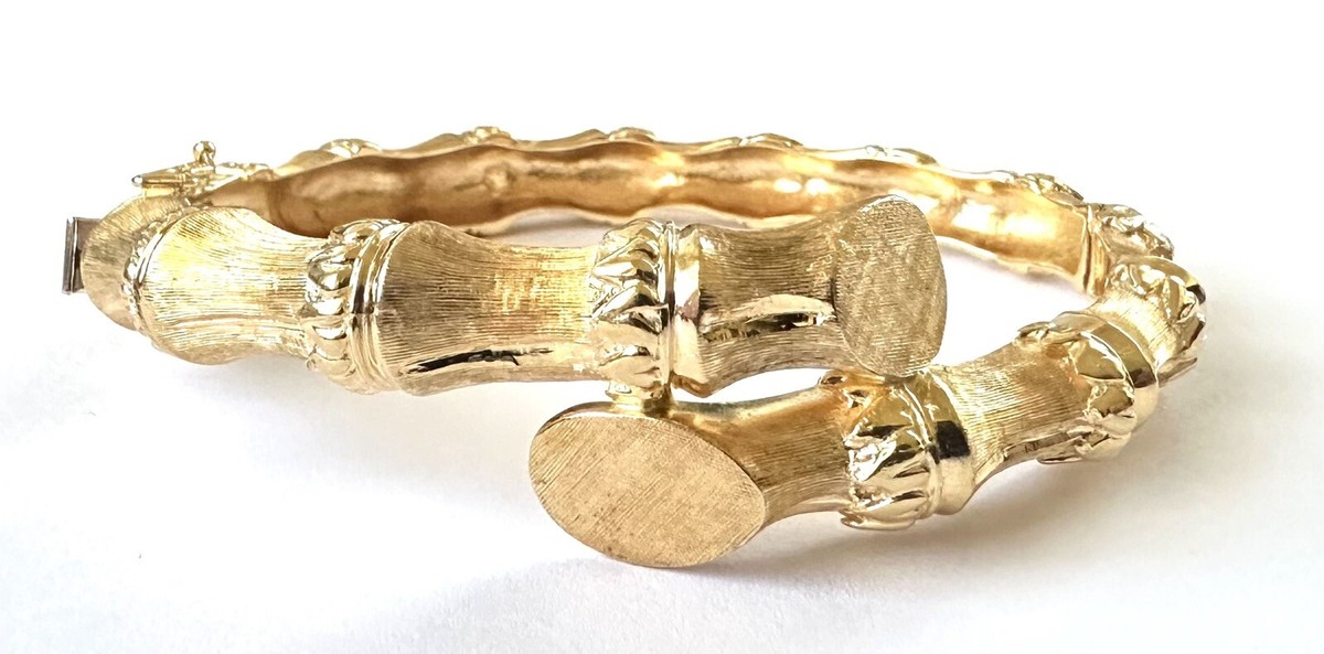 18k Yellow Gold Bamboo Hinged Bangle 6.75