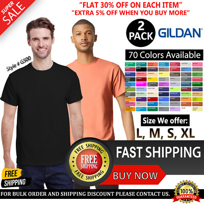 2 Pack Of Gildan Adult Heavy Cotton Stylish T Shirt Casual Plain T-Shirt - G500