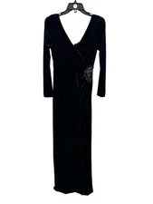 Rickie Freeman Teri Jon Women's Navy Blue Velvet Maxi Evening GownDress Size 6