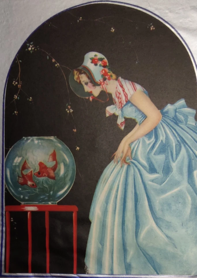 illustration de Mode Jeune femme fleurs poissons  (style BARBIER LEPAPE MARTY) - Photo 4/4