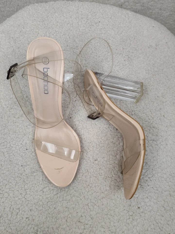 Boohoo The Glass Mujer Tacones 9 Transparente Correa al Tobillo Bloque Tacones Altos Sandalia Zapatos Foto 4 de 4