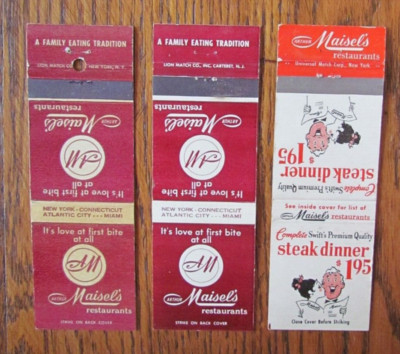 ATLANTIC CITY NEW YORK MIAMI CONNECTICUT MATCHBOOK COVERS: MAISEL'S MATCHCOVERS