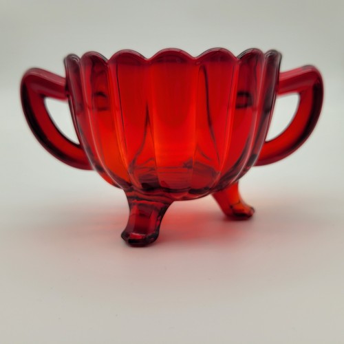 Vintage Amberina Imperial Glass 2 Bowls Deep Red Footed Sugar Bowl Cottagecore - Picture 6 of 10