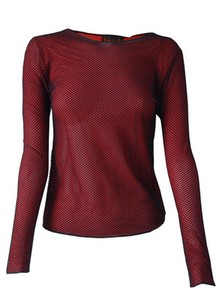 red fishnet long sleeve top