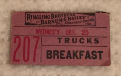 Ringling Brothers Barnum & Bailey Circus Trucks Breakfast Original 1930s Ticket