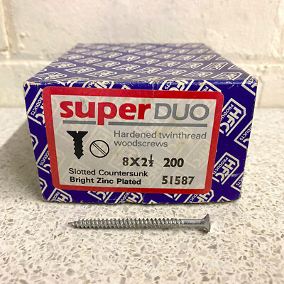 193 x HFC Super Duo 8 x 2 1/2'' Senkkopf Schlitz Stahl Holzschrauben verpackt NOS