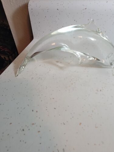MORANO ? STYLE ART GLASS CRYSTAL DOLPHIN FIGURINE SCULPTURE LARGE  - Picture 1 of 4