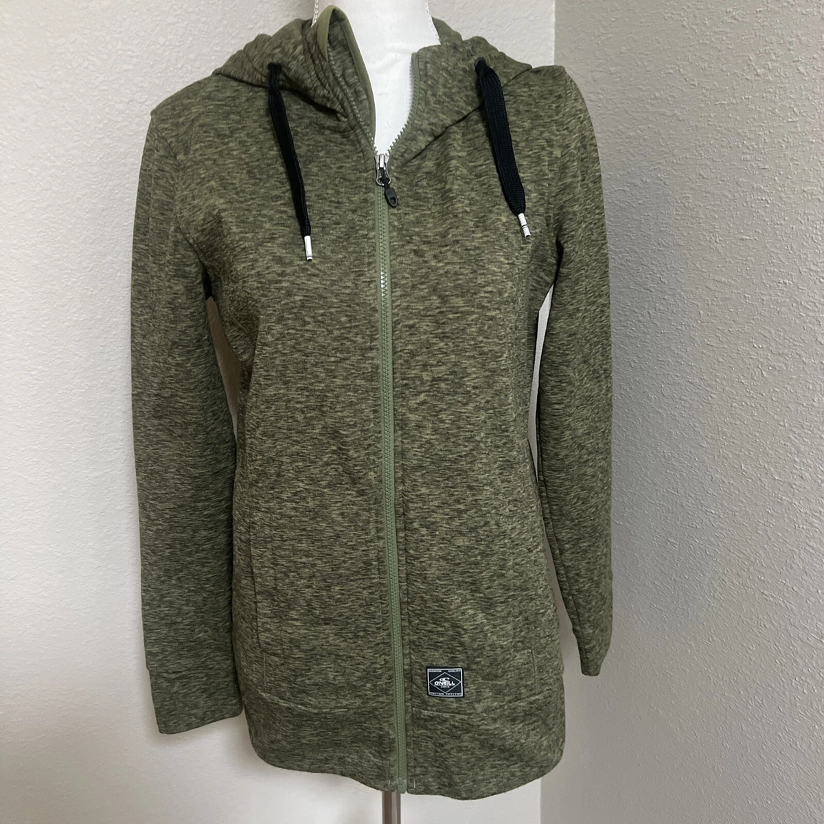 O'Neill Custom Long Womens Full Zip Sweatshirt Hoodie Green Fit