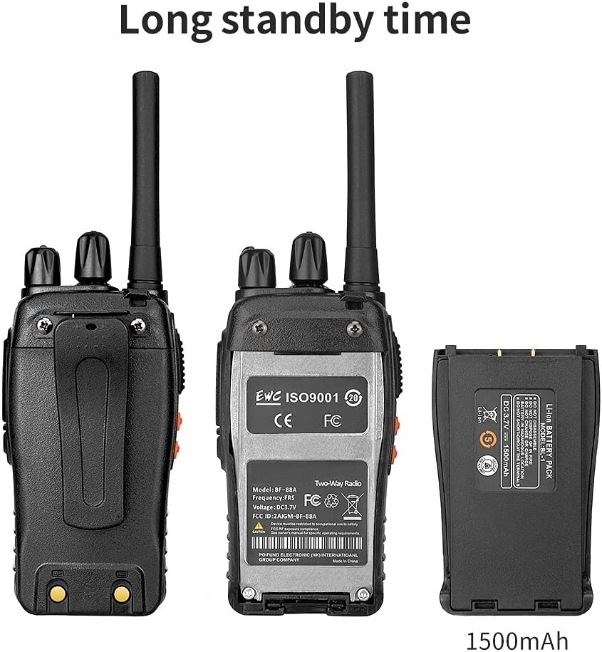 4 Ricetrasmettitori (walkie Talkie) UHF Ricaricabili, Portata Fino A 5 Km, Waterproof, Colore Nero