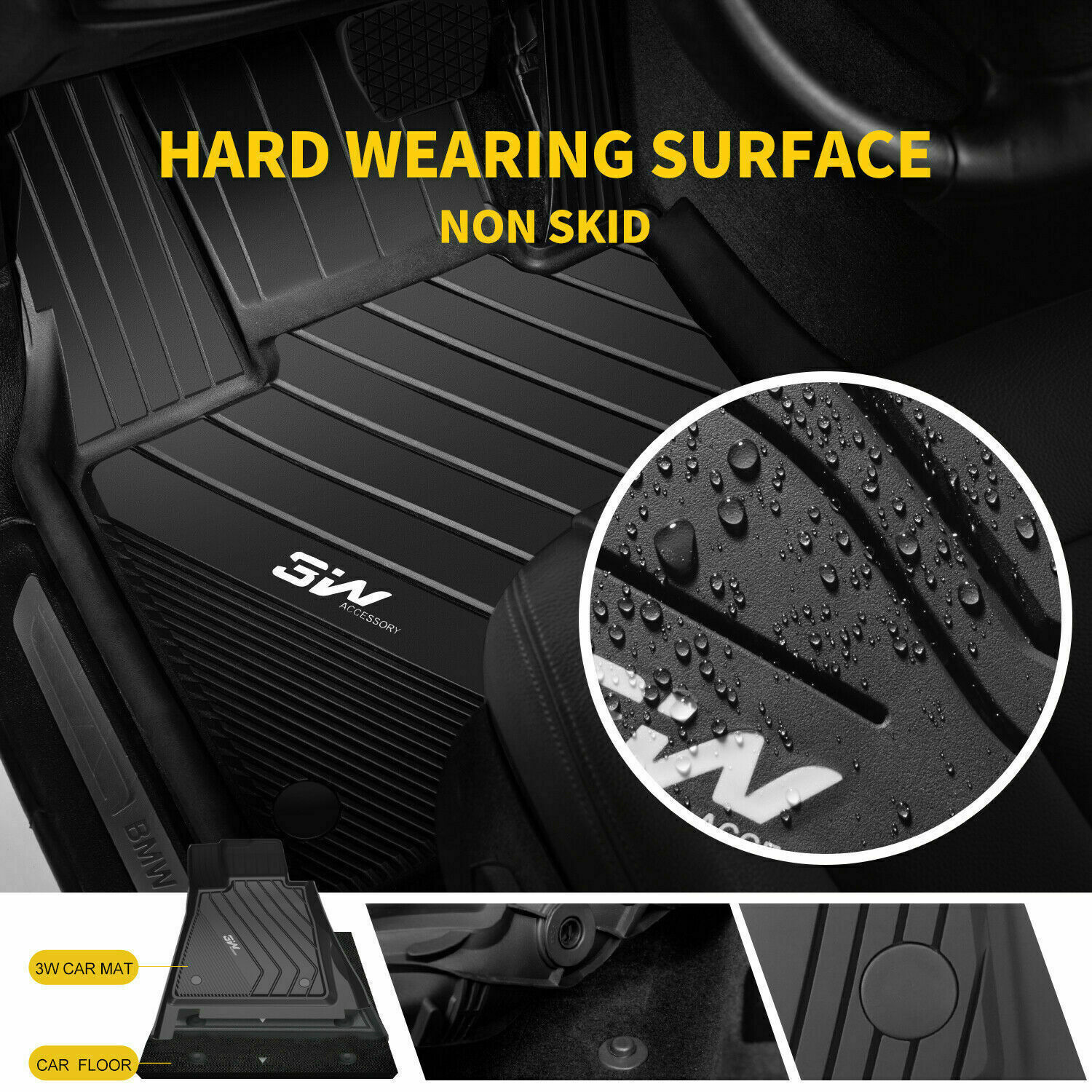 3W Car Floor Mats & Cargo Liner for BMW X5 2019-2025 Waterproof Anti-slip Liners