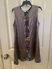 Lili Butler Silk Tunic Top Gray Fish Print USA Women's Size 8