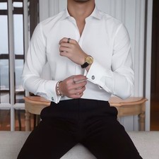 Slim Fit Men's Button Shirt Long Sleeve Wedding Casual Slim Fit Tops Dress Shirt