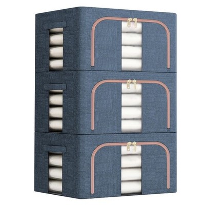 3x 24L Aufbewahrungsbox für Kleidung Faltbar Garderobe Organizer Ordnung Schwerlast Box