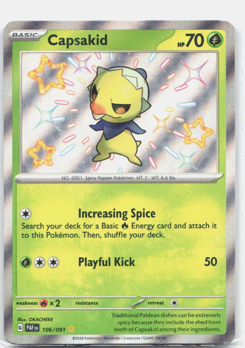 Capsakid 106/091 Shiny Rare Paldean Fates Pokemon Lightly Played