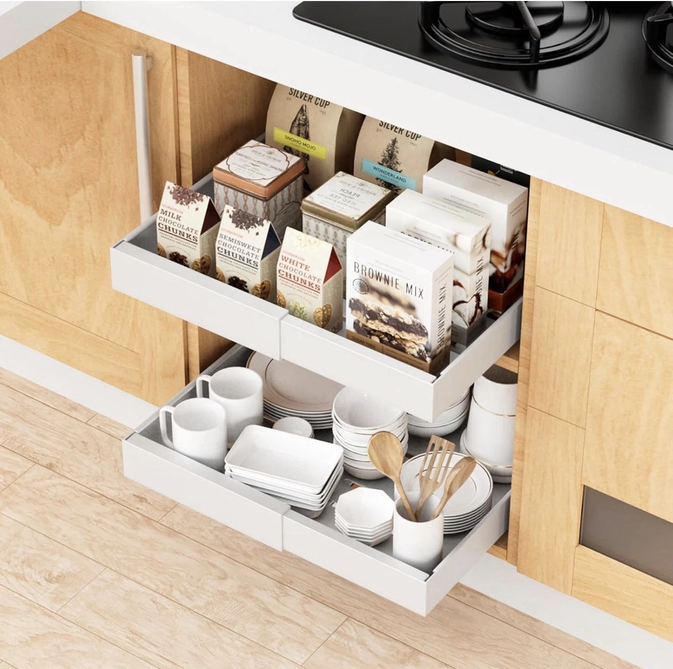 Pull Out Cabinet Organizer Slide Out Drawer Storage Shelves Extendable Kitchen