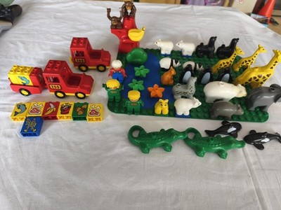 Vintage LEGO DUPLO Zoo Large Lot Animals Giraffe Penguin Crocodile Cars Figures