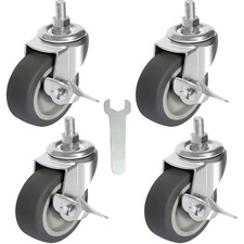 3 Inch TPR Stem Casters, Imperial 5/16"-18 x 1 Threaded Stem Castors, Locking...